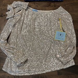 CeCe Sparkling Silver Sequin Blouse